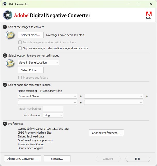 Adobe DNG Converter 14.1 screenshot