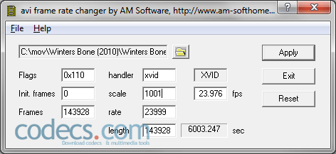 AVI Frame Rate Changer 2012 screenshot