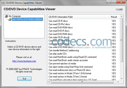 CD/DVD Capabilities Viewer 1.0.005 screenshot