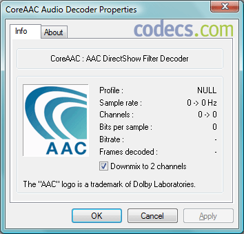 CoreAAC Directshow Filter 1.2.0.575 rev3 screenshot