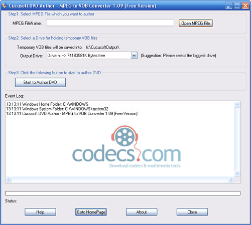 Cucusoft Free DVD Author - MPEG to VOB Converter 1.09 screenshot