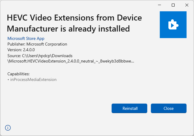Download HEVC Video Extensions screenshot