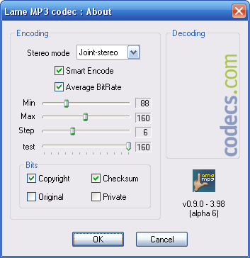 LAME ACM MP3 Codec 3.99.5 screenshot
