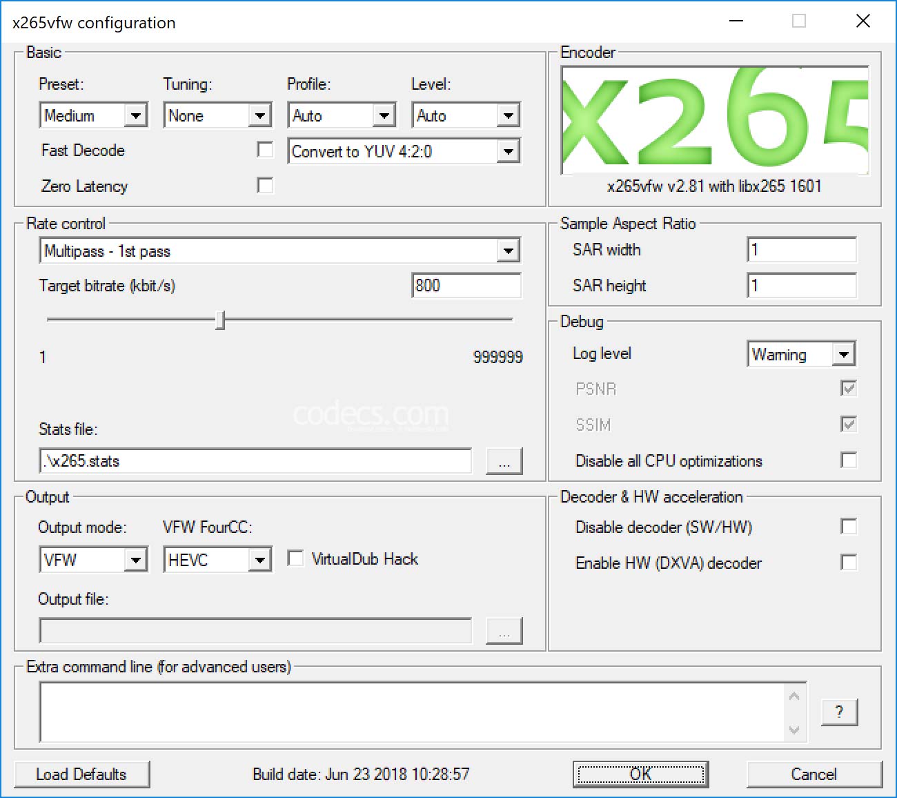 x265vfw 3.5 screenshot